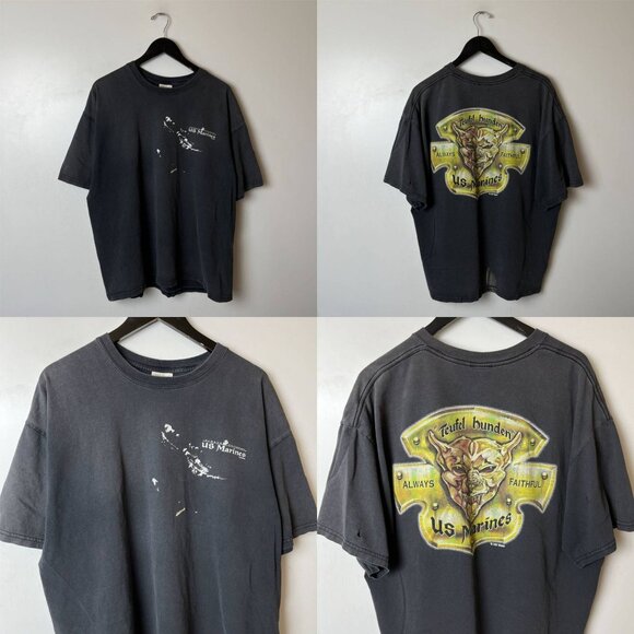 Distressed US Marines T Shirt Vintage Y2K Adult Gray Extra Large XL Graphic Tee - Picture 15 of 16